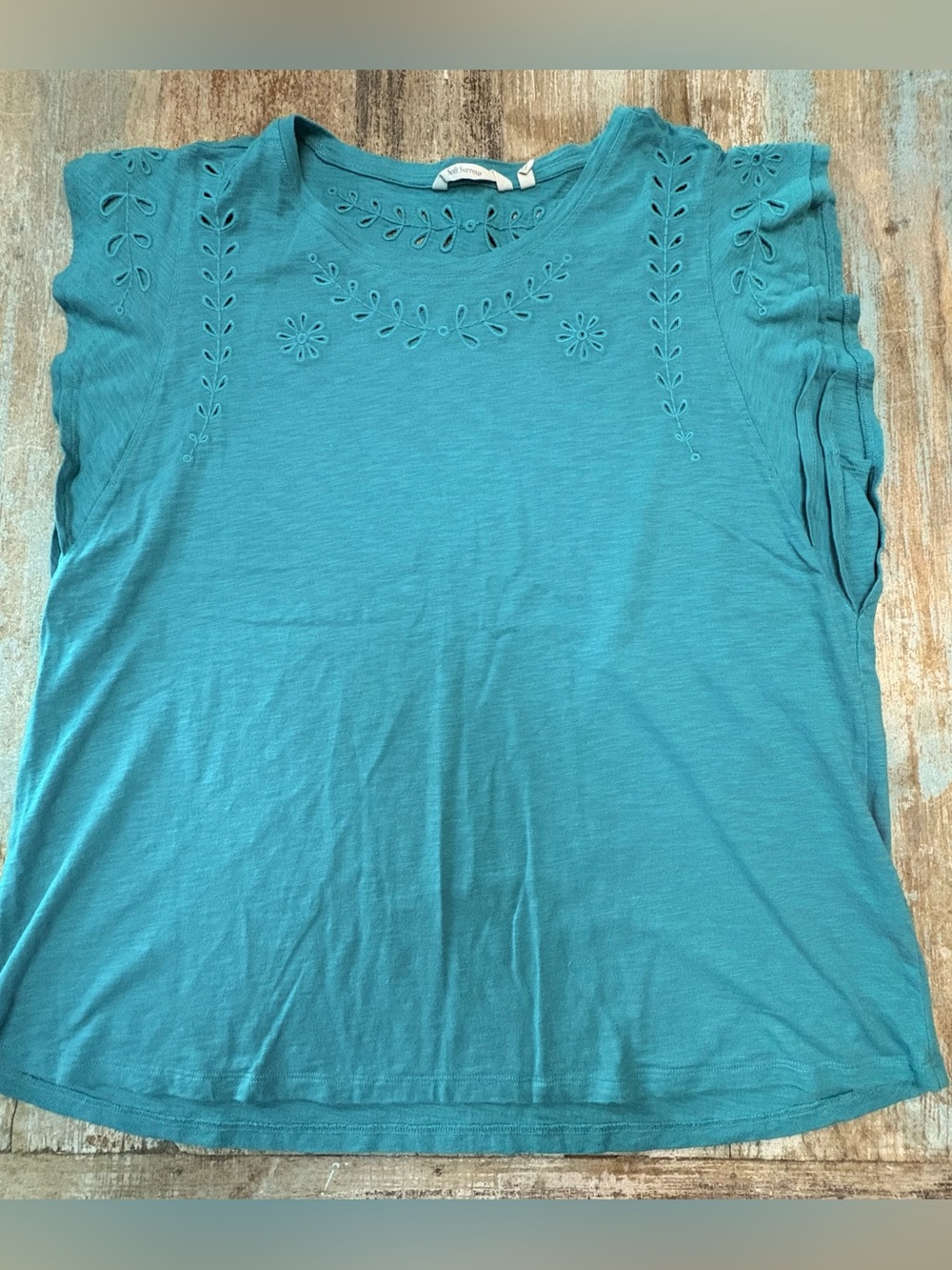 Soft Surroundings Teal Eyelet Trim Top